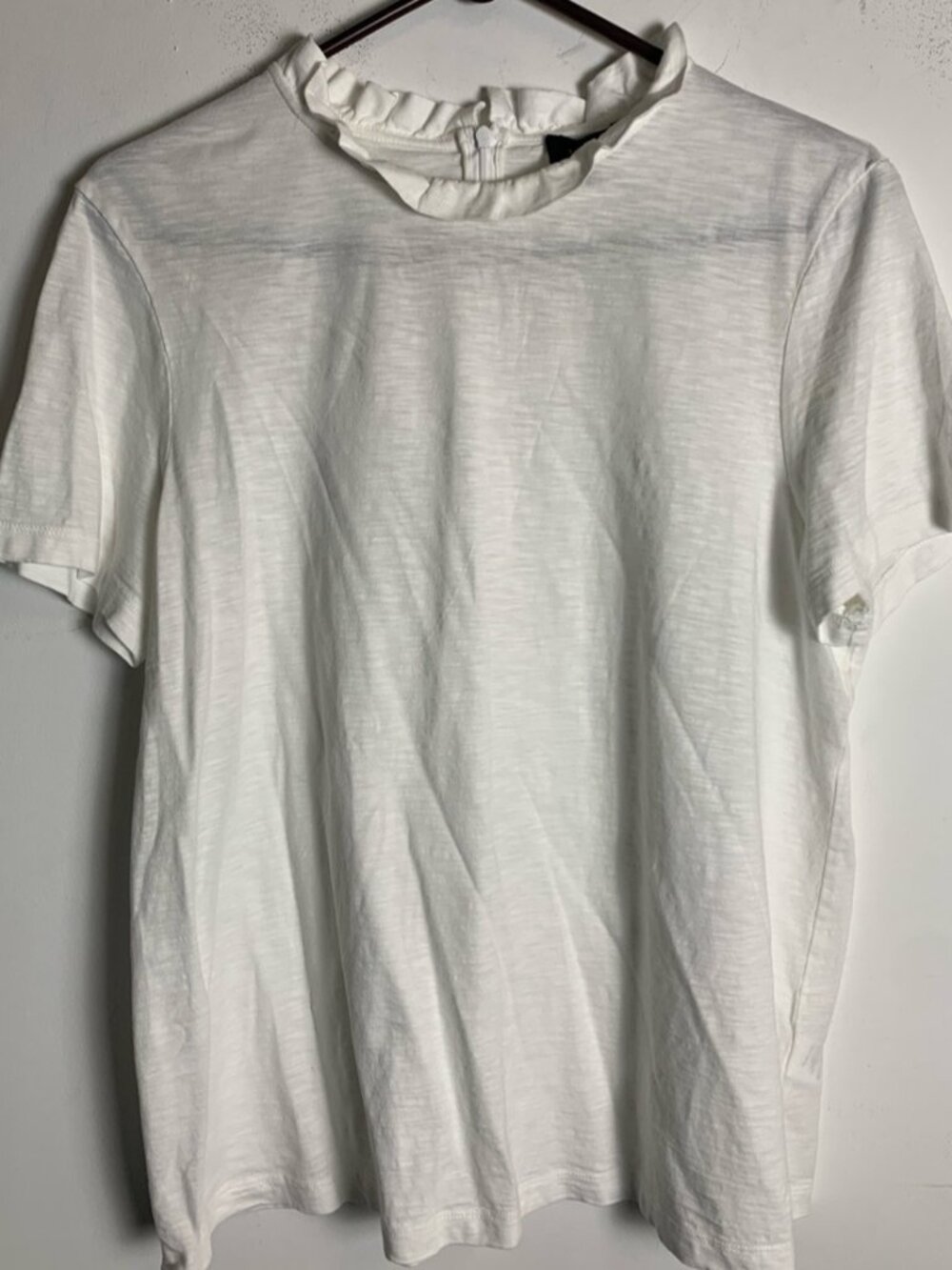 White Ruffle Neck Short Sleeve Tee